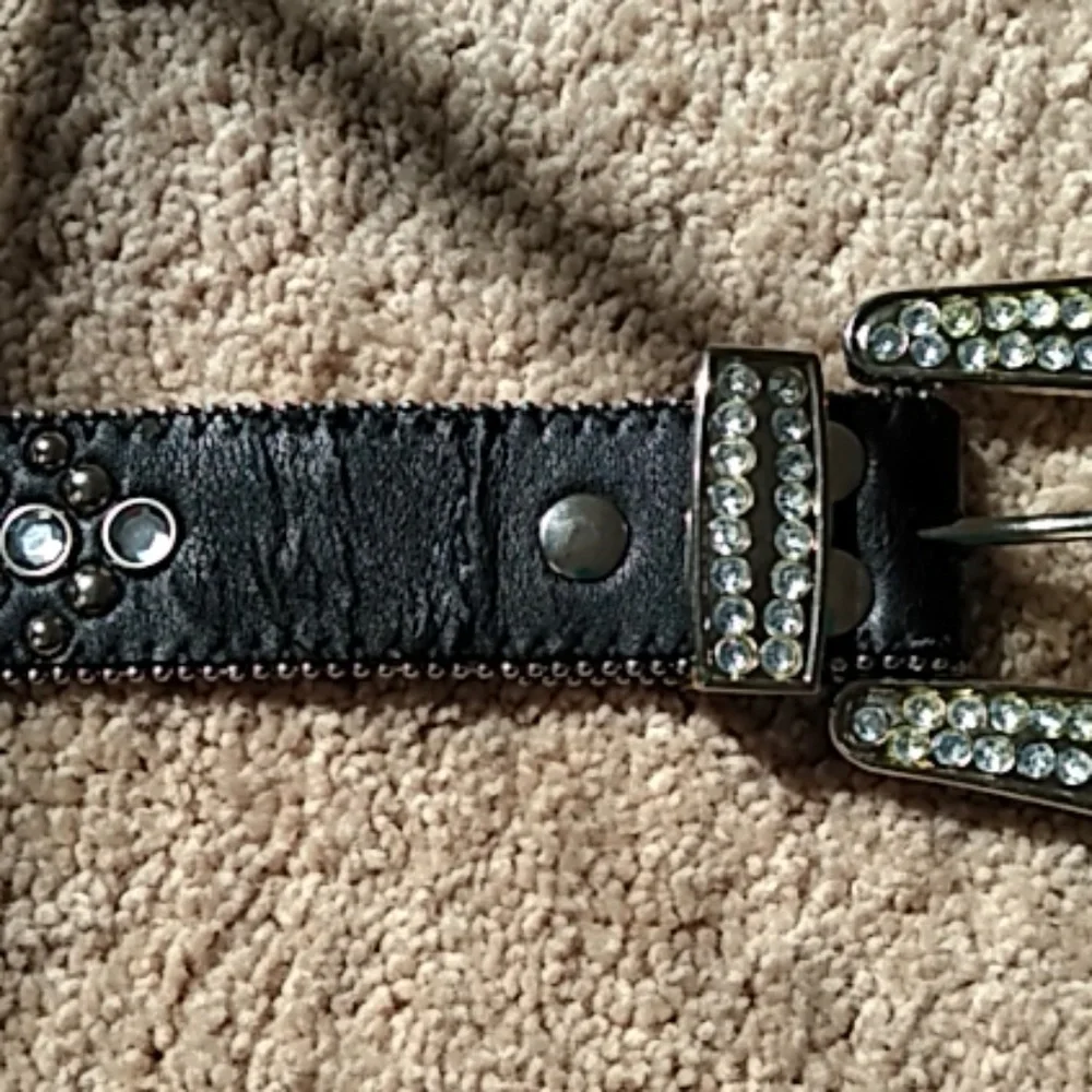 Genuine leather‎ western black bling belt size lg